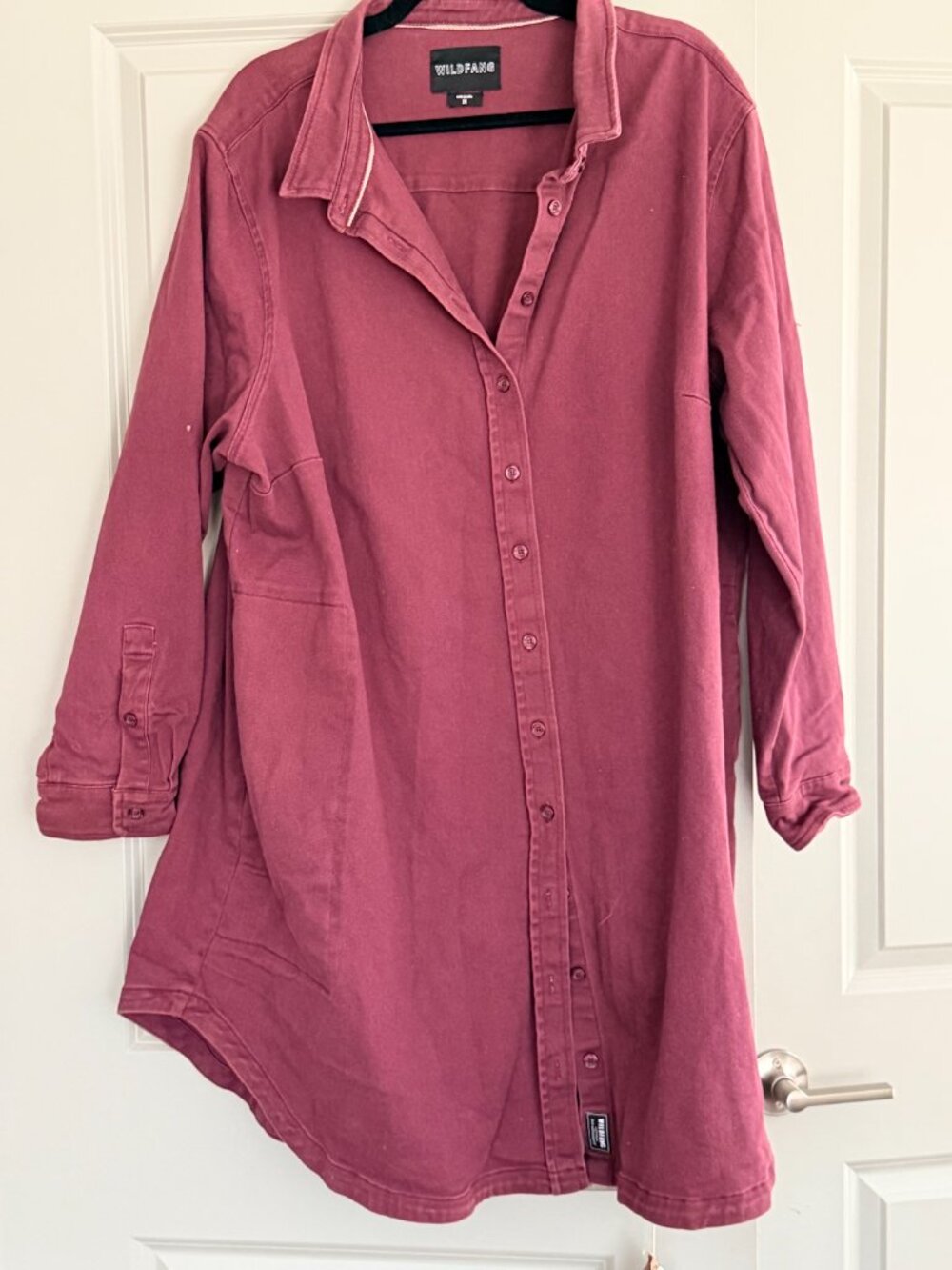 Wildfang Essential Denim Long Sleeve Shirt Dress Burgundy Plus Size - Size 2X